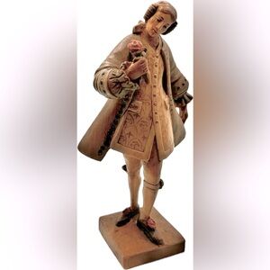 Vintage Wooden Victorian Figurine of a Man, about 6” tall, handmade art.